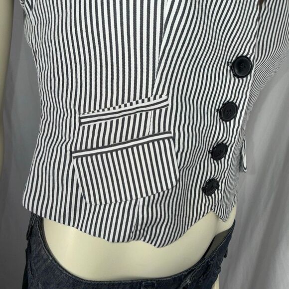 Vintage Y2K Black & White Striped Button-Down Vest – Tailored Fitted Waistcoat - Picture 9 of 12